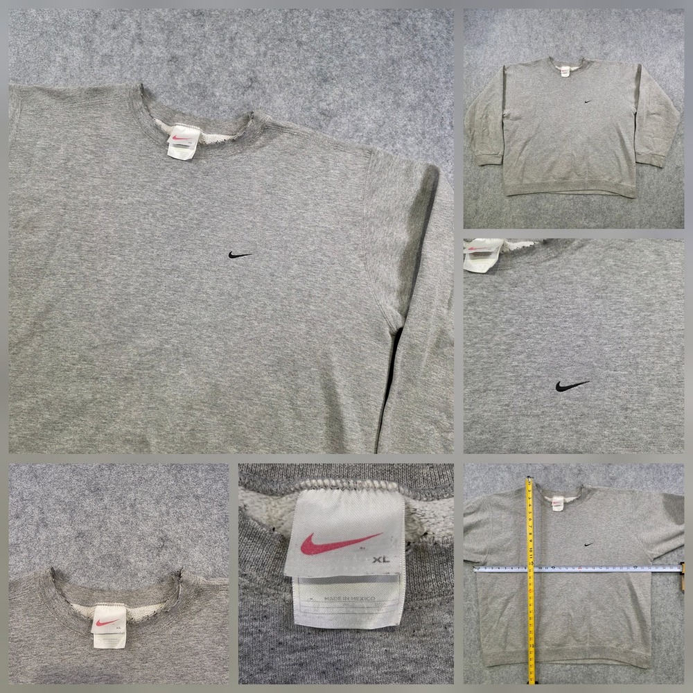 Vintage Nike Sweatshirt Mens XL Gray Swoosh Crewneck Pullover 90s Distressed‎